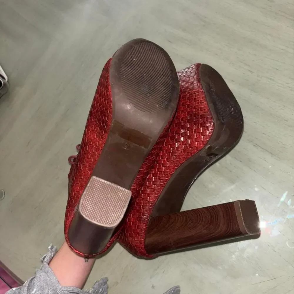 Vintage red woven platform boots